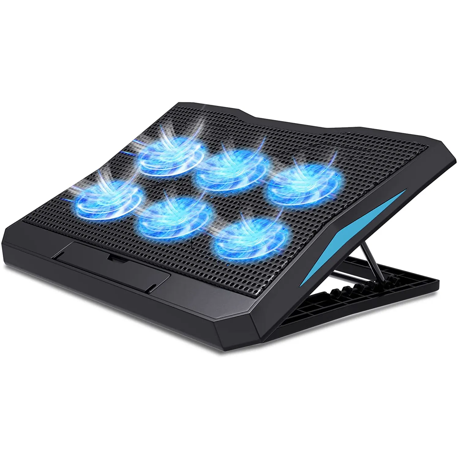 NUOXI พัดลม6ใบพัดรุ่นใหม่,อุปกรณ์ระบายความร้อนสำหรับเล่นเกมมีไฟ Led ปรับความสูงได้สำหรับแล็ปท็อปแผ่นทำความเย็นแล็ปท็อป