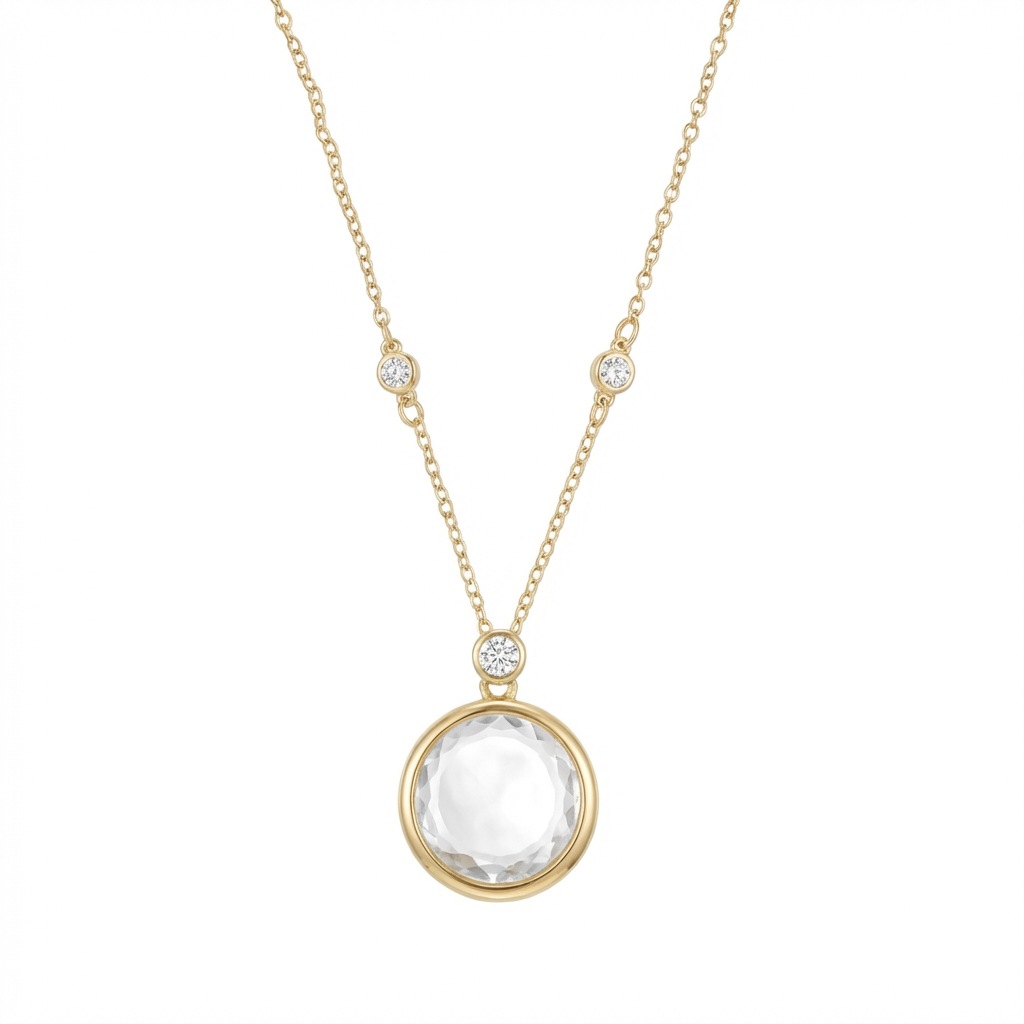 Collier boîte ronde en zircon blanc-boîte vide en or