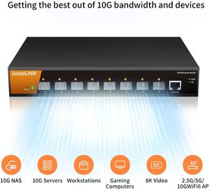 Keeplink สวิตช์ระดับองค์กร8พอร์ต10G SFP, L2จัดการอย่างชาญฉลาด, IPv6, การกำหนดเส้นทางแบบคงที่, QoS, Link aggreage/vlan/igmp
