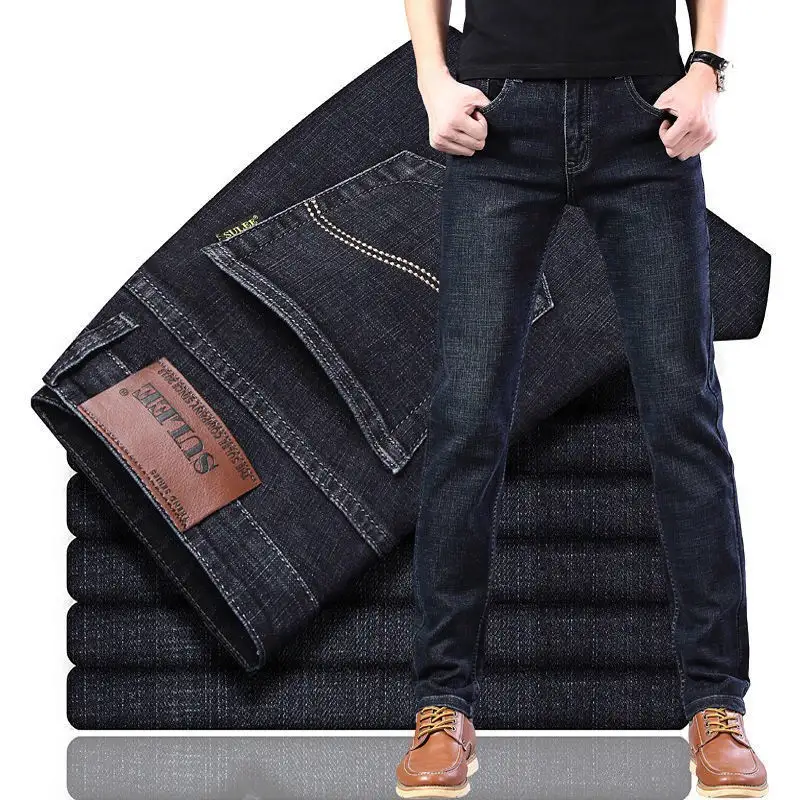 Toptan jean pantolon erkekler tasarımcı streç denim mavi ve siyah erkek kot