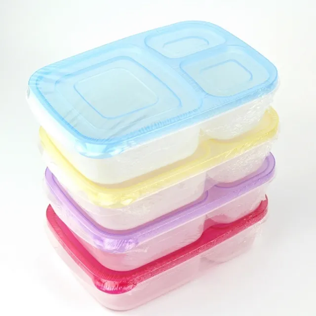 Kunststoff Mittagessen Box Klar Lebensmittel Container Kunststoff Transparent 3 Fächern Mittagessen Box Für Den Heimgebrauch