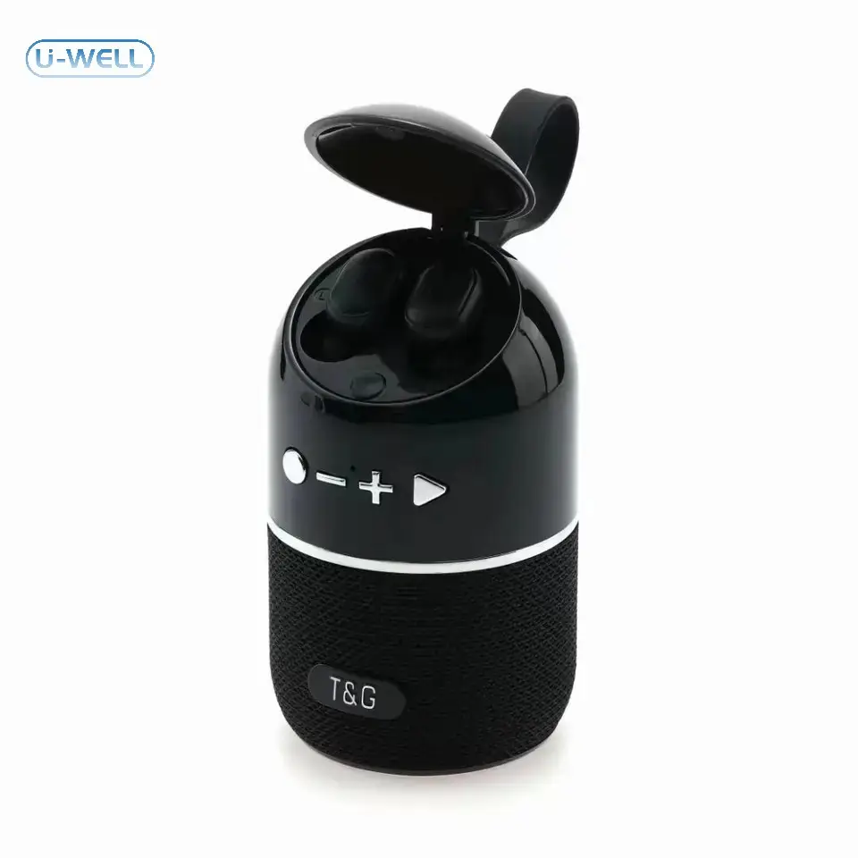 Portable 2 in 1 Bluetooth Speaker and Earbuds Wireless Outdoor Mini Speakers with TWS Earphones Charging Box