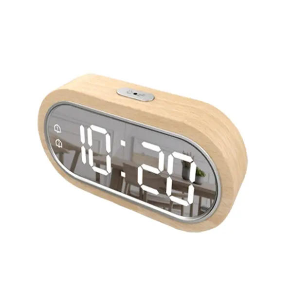 Reloj despertador LED de madera y batería de temperatura, reloj despertador Digital de bambú, medidor de temperatura y humedad, reloj despertador de café