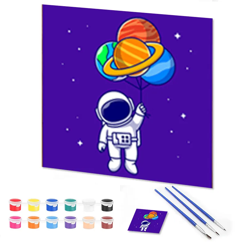 Crianças pintadas à mão astronauta desenho acrílico DIY pintura a óleo lona para pintura
