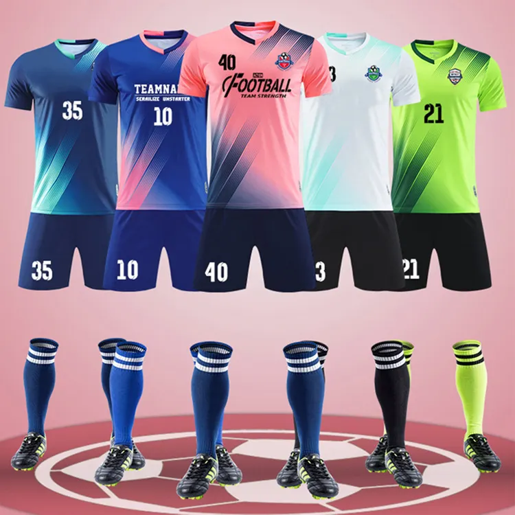 Conjunto de uniforme de futebol com logotipo personalizado, conjunto completo de kits de treino de futebol, camisa em branco