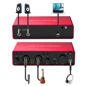 マイク録音192kHz USBオーディオインターフェイスサウンドカード、48Vファントムパワーポッドキャスト付き - Product Image 4