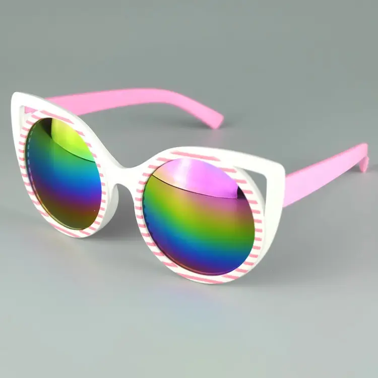 Fabrika fiyat renkli ayna lensler plastik bebek güneş GlassesFashion kedi kulak çocuklar güneş gözlüğü Gafas