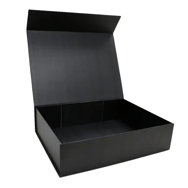 Boîtes d'emballage de vêtements magnétiques en carton rigide pliable de luxe, boîte cadeau en papier magnétique pliable noir