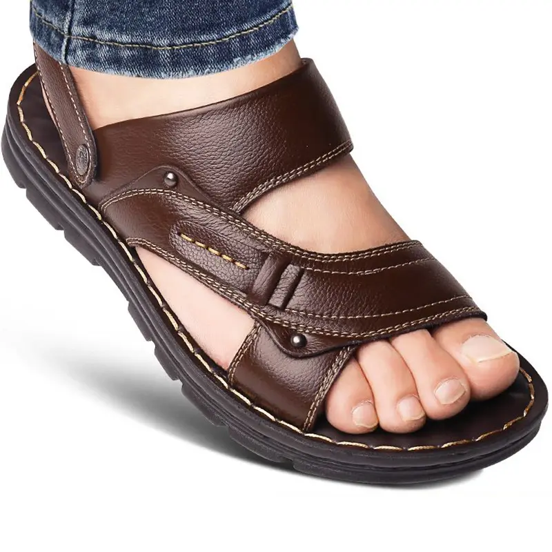 2023 Sommer Neue echte Leders andalen Herren Casual Strands chuhe Rutsch feste Hausschuhe Füße Sandalen Double Wear Schuhe