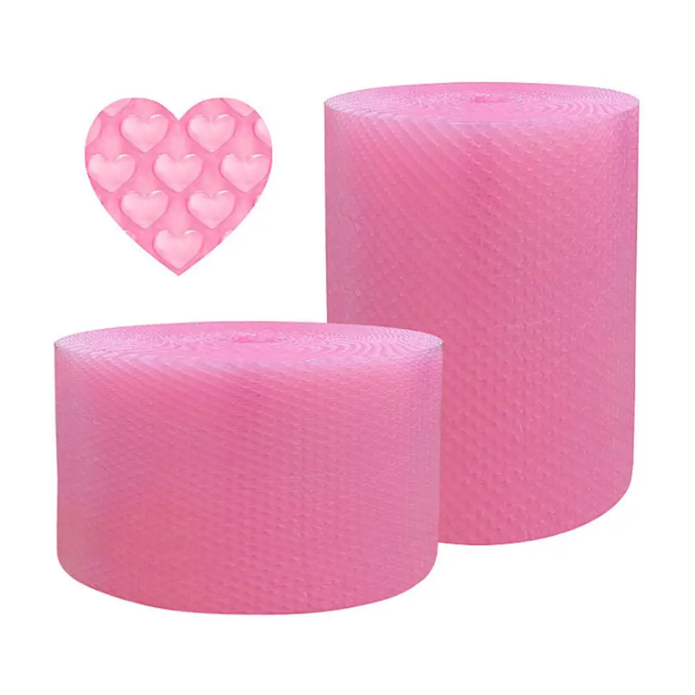 Fogli avvolgenti con pellicola a bolle rosa a forma di cuore d'amore di alta qualità spedizione in rotolo imballaggio personalizzato con pellicola a bolle d'aria addensata