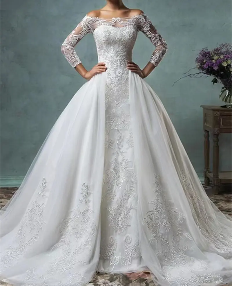 2022 ultimo stile puro pizzo bianco elegante abito da sposa da donna abito da sposa