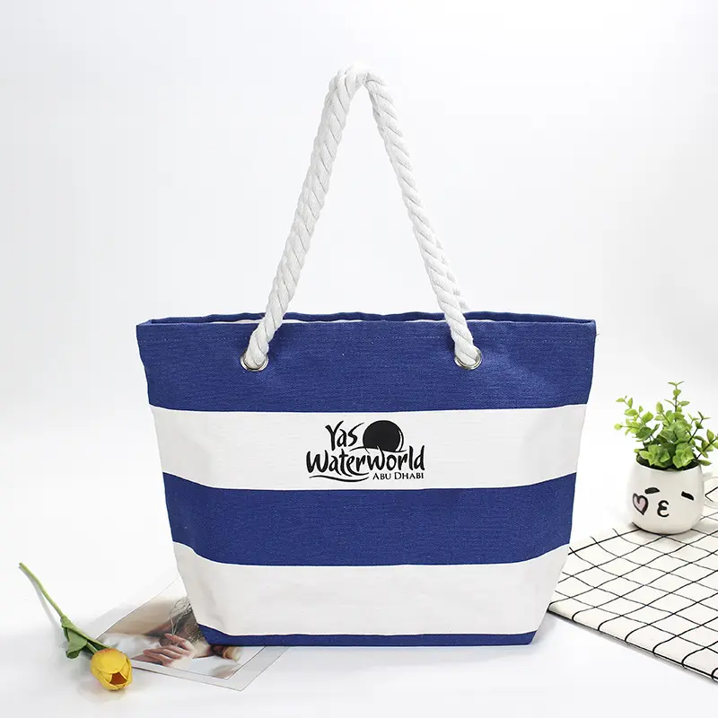 OEM Promotional Recycling Shoulder Beach Shopping Bag Cotton Canvas Tote Bag with Rope Handle