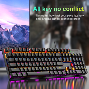 Diseño en inglés Teclado mecánico ergonómico de eje azul de 104 teclas Teclado con cable retroiluminado de colores mezclados USB negro con teclas multimedia - Product Image 2