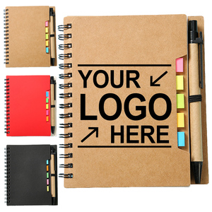 Bloc de notas Kraft con logotipo personalizado al por mayor con bolígrafo, notas adhesivas, cuaderno de papel Kraft ecológico, minicuaderno con bolígrafo
