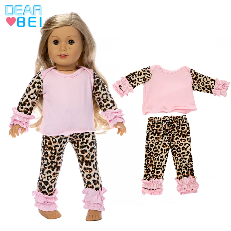 Linda muñeca americana de 18 pulgadas pijama de leopardo muñecas accesorios, ropa cómoda para muñecas