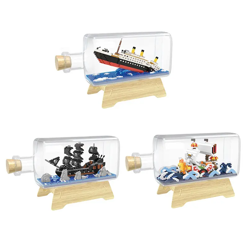 Vendita calda Wisehawk Pirate Ship Micro Bricks Titanic Black Pearl mille Sunny In Bottle Mini Building Blocks per la raccolta di giocattoli