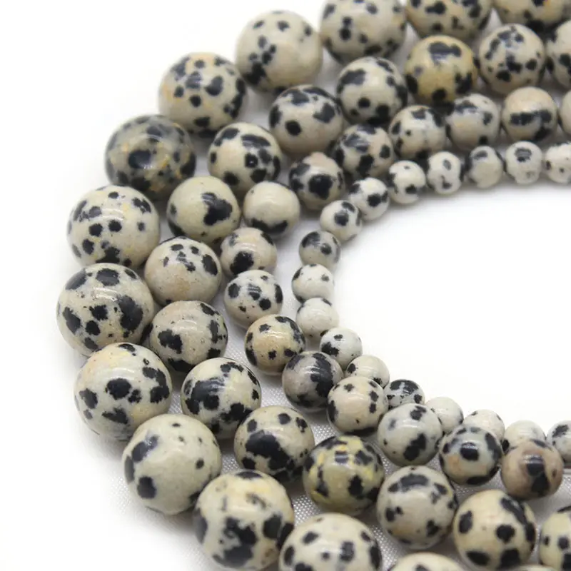 Lot de pierres précieuses rondes naturelles, 8mm, 100 perles de jaspe dalmatien, semi-précieuses, en vrac