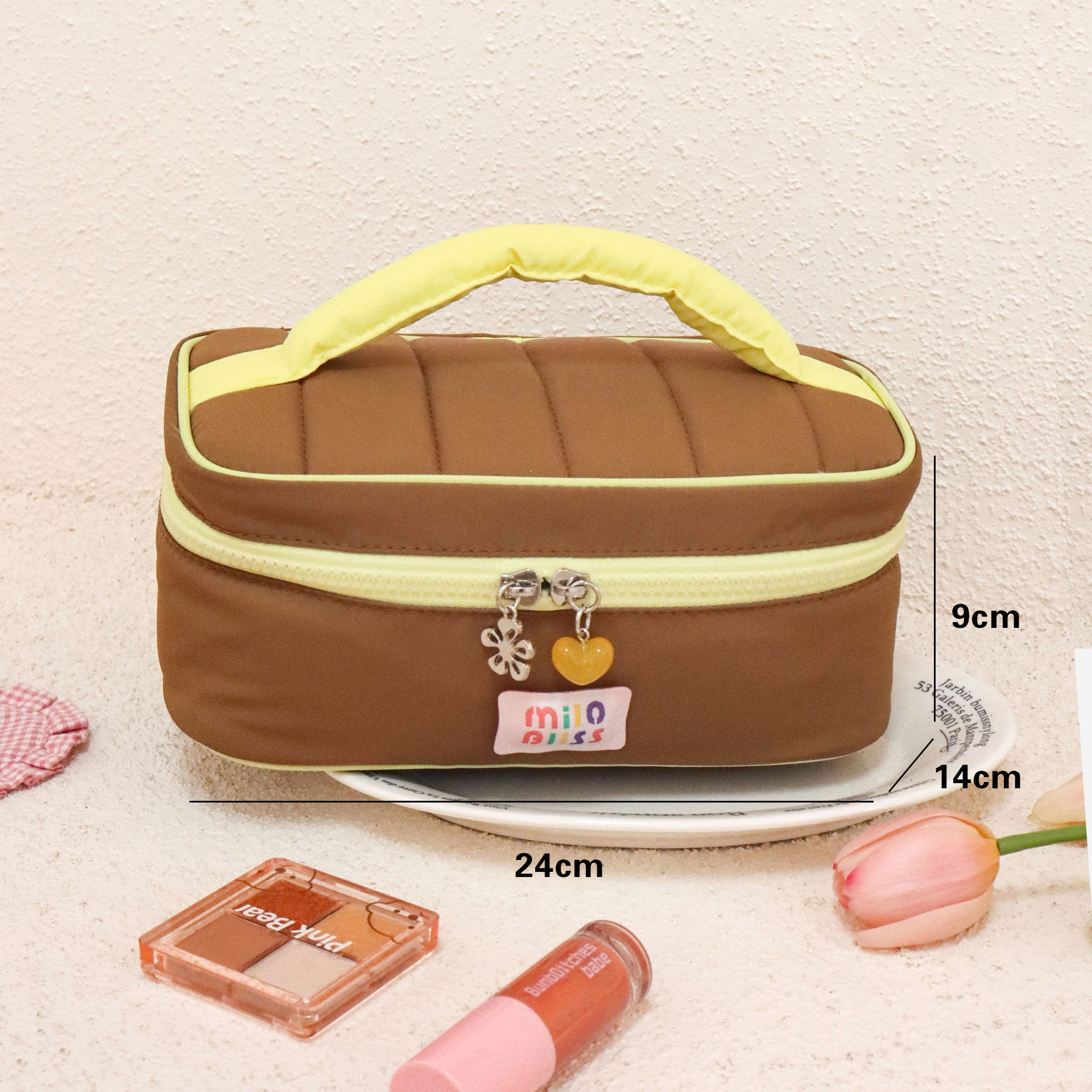 Neceser de maquillaje color camel