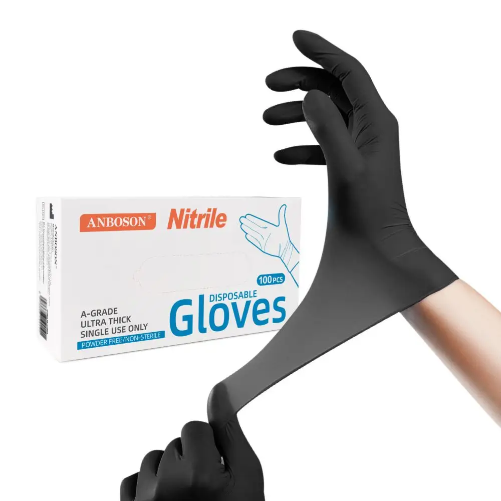 100 kutusu toptan üreticileri kaplı ucuz fiyatları mavi muayene tek kullanımlık siyah nitril eldiven tıbbi toz ücretsiz