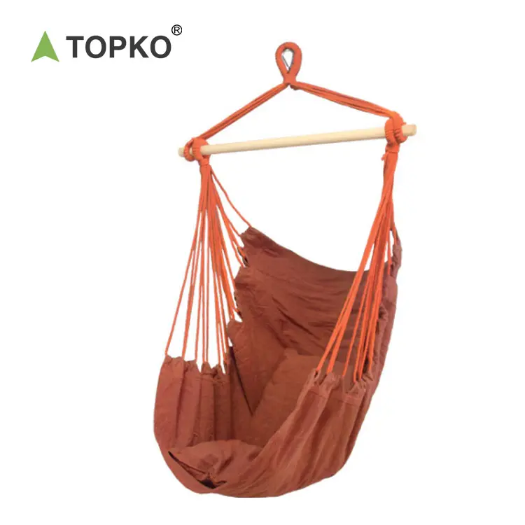 TOPKO Garden Balcony Sponge Hanging Chair Outdoor Colorful Striped Cotton Canvas Camping Hanging Hammock Chair