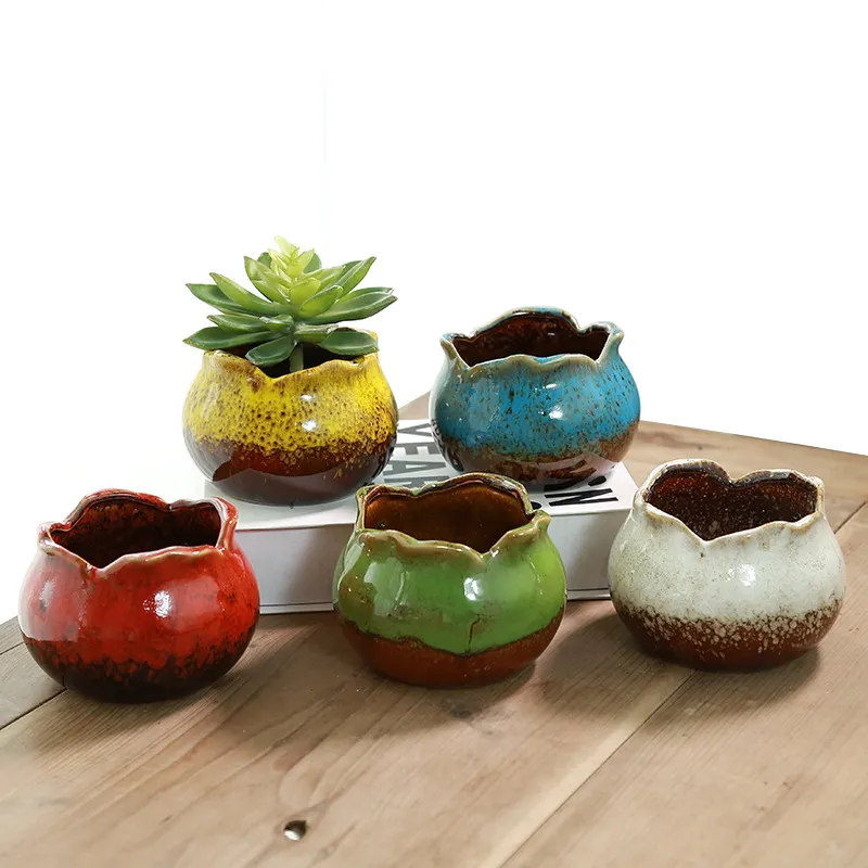 Nórdico Bonito Cerâmica Suculenta Flower Pot Decoração Jardim Cacto Suculento Esmalte Colorido Flowerpot