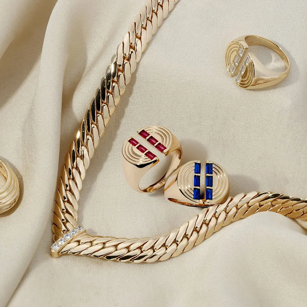 Ins anel de aço inoxidável, gargantilha colar anel brinco polido 18k pvd dourado joias femininas