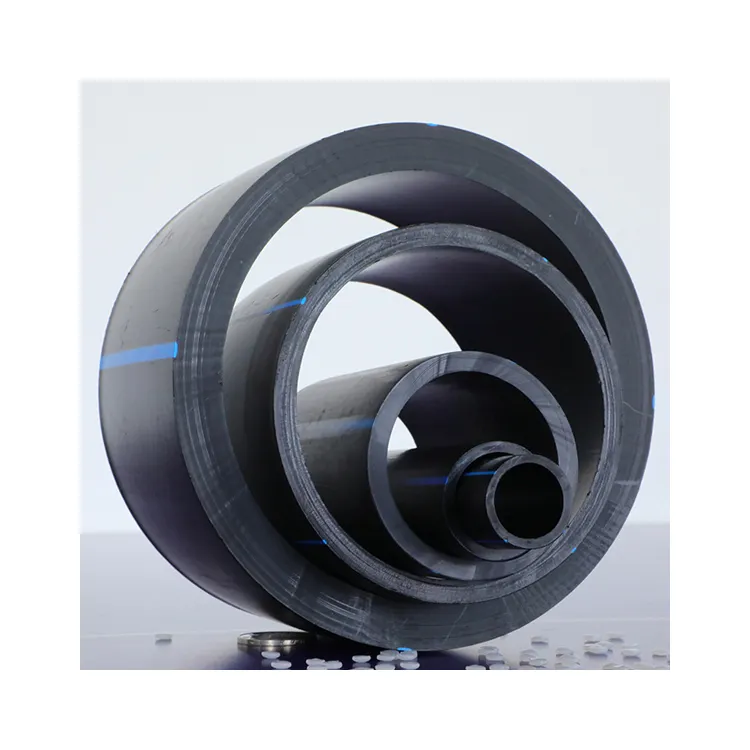 Negro con rayas azules Plástico PN16 Precios de tubería de HDPE de 12 pulgadas para drenaje subterráneo