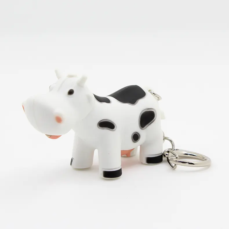 Porte-clés d'animaux en plastique, LED, 1 pièce, bijoux en forme de vache Moo, son, offre spéciale