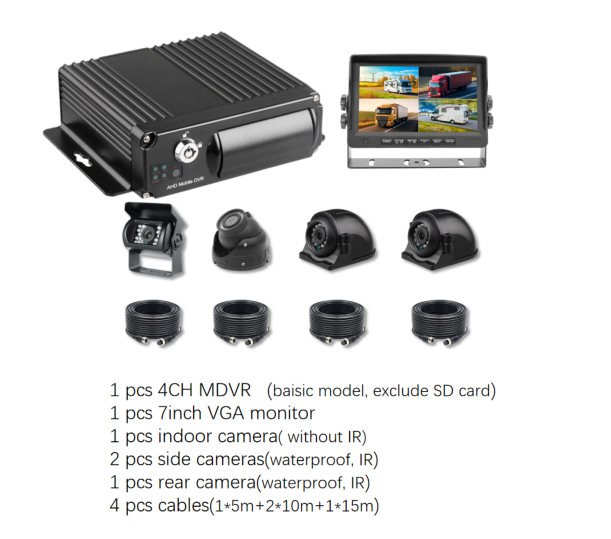 MDVR & 4 caméras métalliques & moniteur 7 pouces