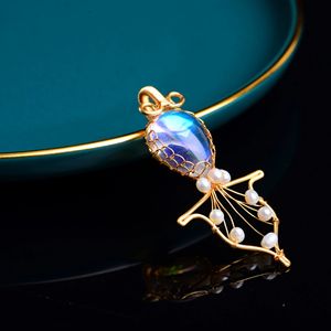 Collana placcata oro opale in ottone, collana con gabbia di cristallo gatto - Product Image 2