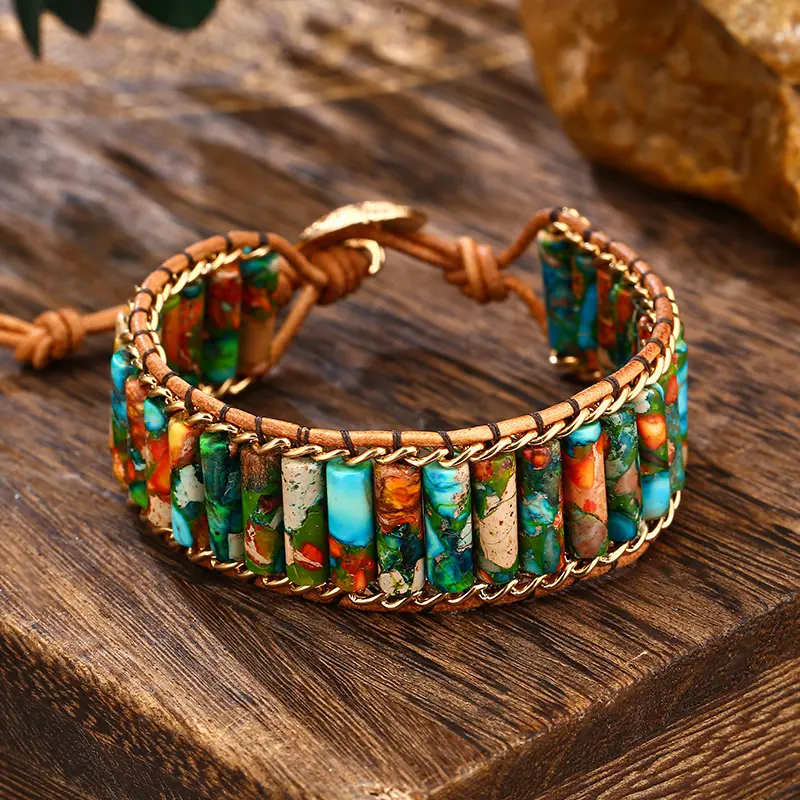 Bohemia Ethnic Femme Bracelets For Women Natural Stone Leather Wrap Bracelet Beads Female Jewelry Dropshipping