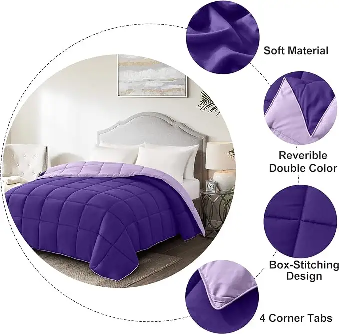 Selimut ringan semua musim, selimut alternatif untuk semua musim, selimut reversibel ukuran Queen Plum/ungu muda