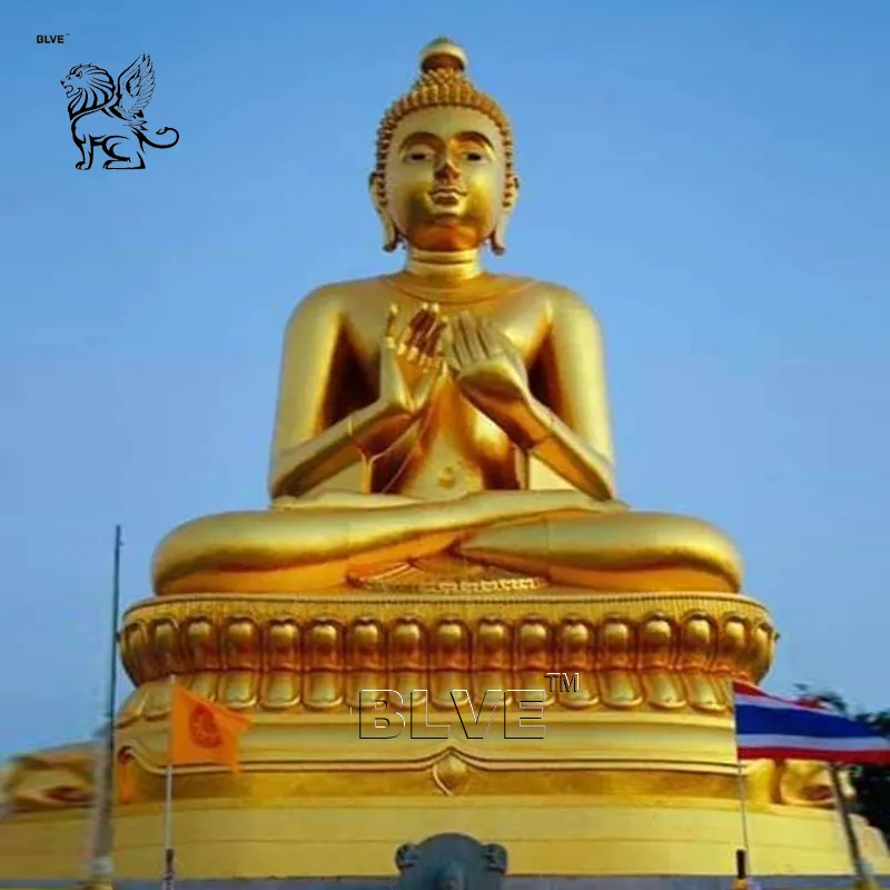 BLVE Outdoor grande statua di Buddha in ottone fuso scultura in oro a grandezza naturale bronzo meditando Statue di Buddha tailandesi