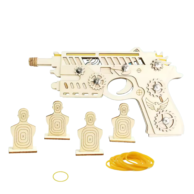 Pistolet à élastiques en bois naturel - Falcon