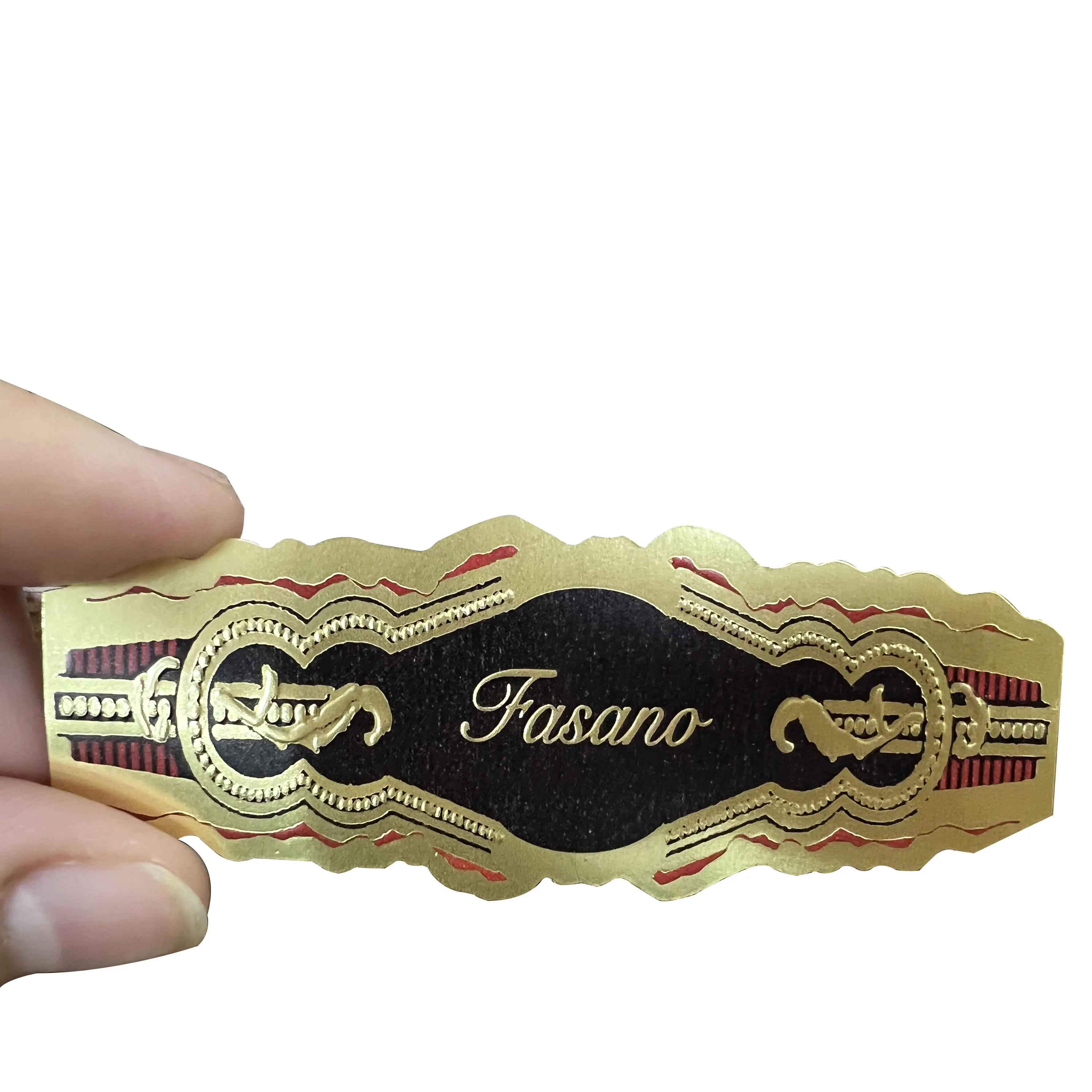 Custom Brand Name Embossed Gold Foil Stamping Cigar Bands Labels Cigar Printing Cigarette Label