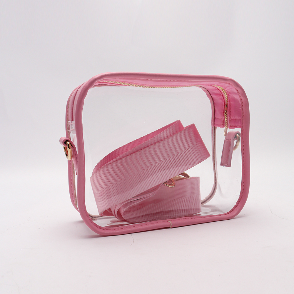 pink pvc transparent crossbody bag