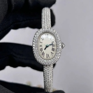 定制奢华女式石英表设计师Moissanite钻石风格椭圆形表壳和不锈钢带玻璃表盘窗