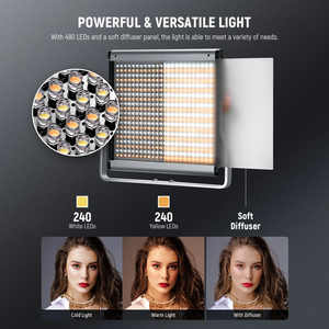 Neewer 2 แพ็ค NL480 หรี่แสงได้ Bi-สี 480 ไฟวิดีโอ LED และชุดไฟขาตั้ง 3200 ~ 5600K CRI 96 + แผง LED พร้อมวงเล็บ U