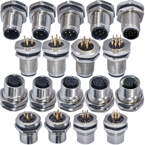 M12 A รหัสชายหญิง3 4 5 8 12 17ขาเสียบซ็อกเก็ตโลหะด้านหน้าโลหะด้านหลังล็อคยึดแผง Pcb ติด M12เชื่อมต่อ - Product Image 1