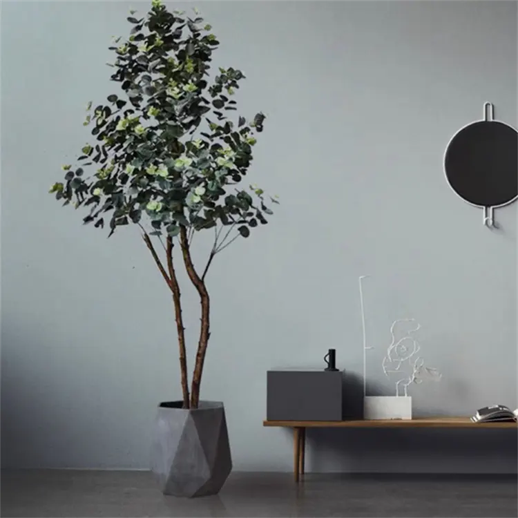 Árbol artificial de imitación para decoración de sala de estar, planta verde perezosa suave de instalación de aterrizaje