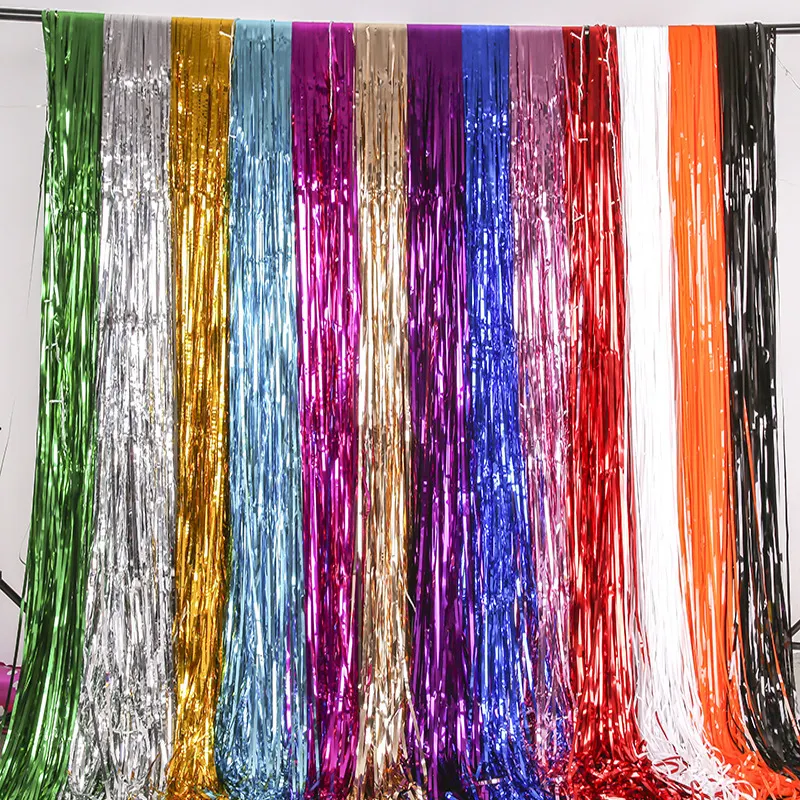 Ucuz perde folyo Tinsel parti perdeleri dekorasyon metalik saçak perdeler için parti malzemeleri doğum günü dekorasyon