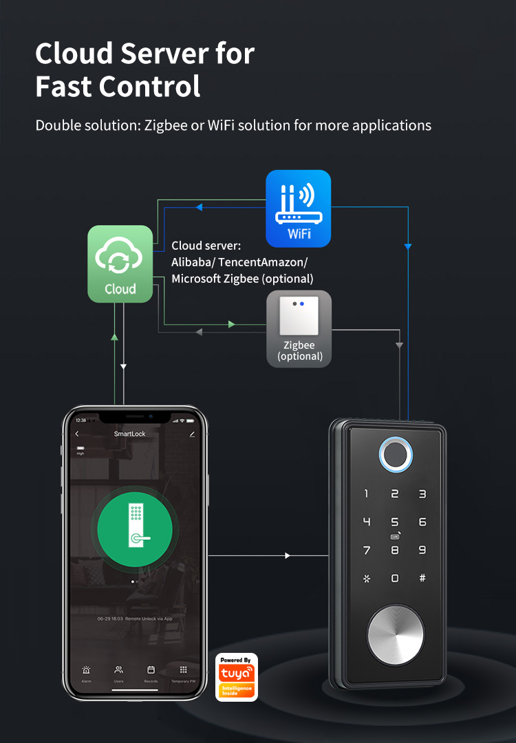 Tediton Smart Fingerprint Deadbolt Lock Tuya APP WIFI Keypad Mechanical Key Combination Deadbolt Smart Lock