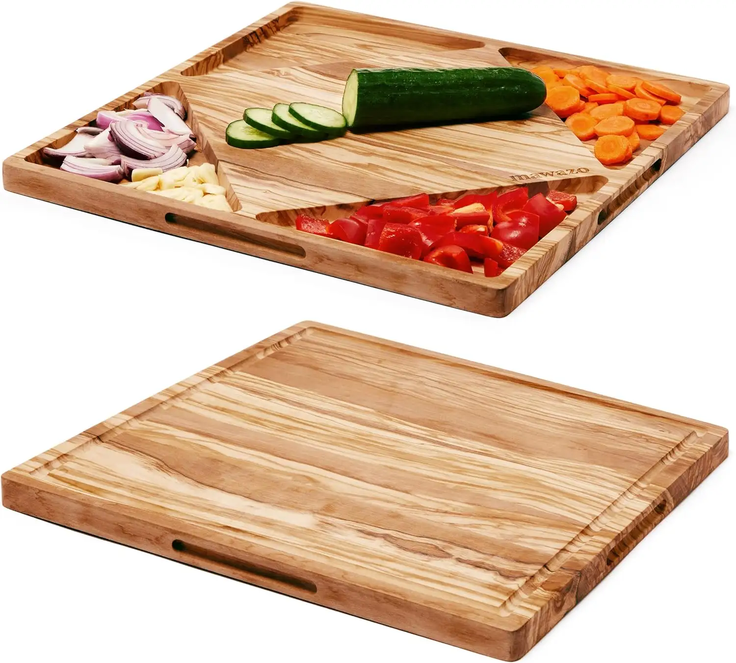 Grande planche à fromage en bois d'olivier de qualité supérieure, planche à découper réversible en bois avec récipients