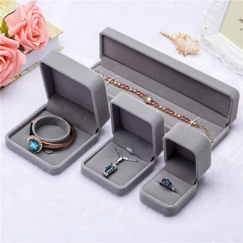 Velvet Jewelry Ring Box Case Set Wholesale Square Packaging Bracelet Necklace Display Pendant Accept Custom Logo