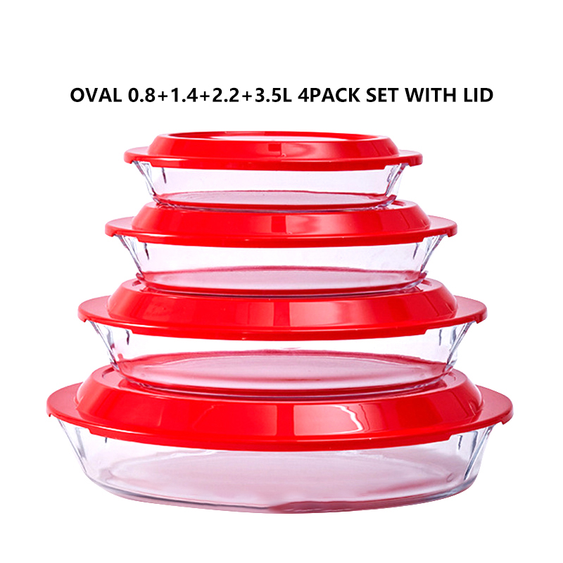Ensemble de 4 récipients ovales avec couvercle, contenance 0,8+1,4+2,2+3,5L