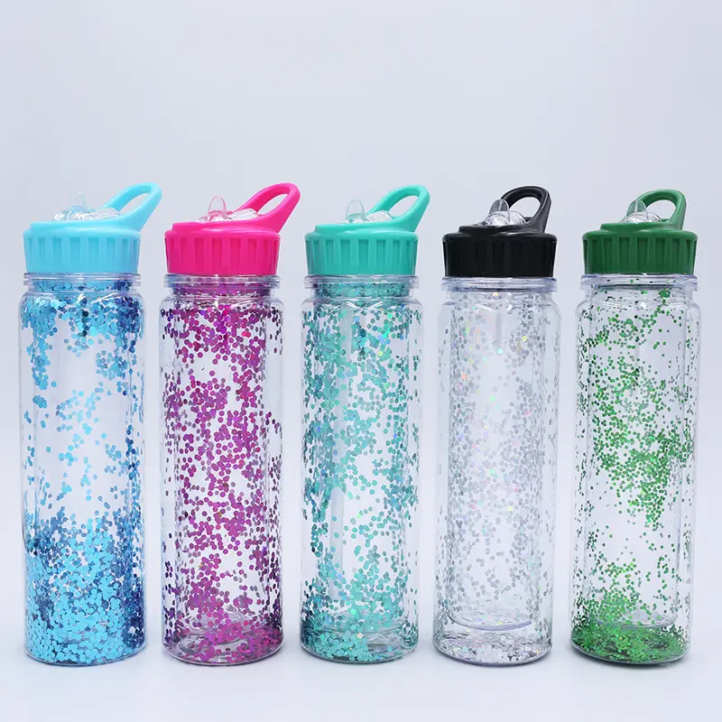 Seaygift-botella de agua de limón de doble pared, transparente, con impresión de logotipo personalizado, sin BPA, de plástico brillante, para exteriores