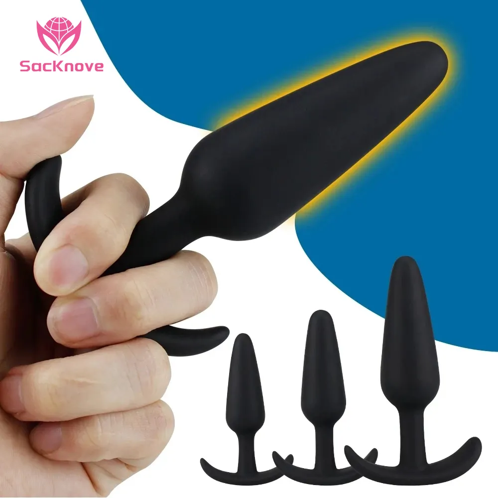 SacKnove Black Silicone 3Pcs Produtos para adultos Iniciante Erótico Butt Anal Plug Set para Brinquedos Sexuais Mulheres Homens Próstata