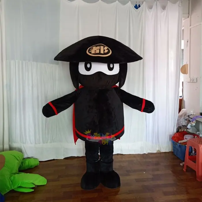 Costume da mascotte ninja nero per la festa cosplay