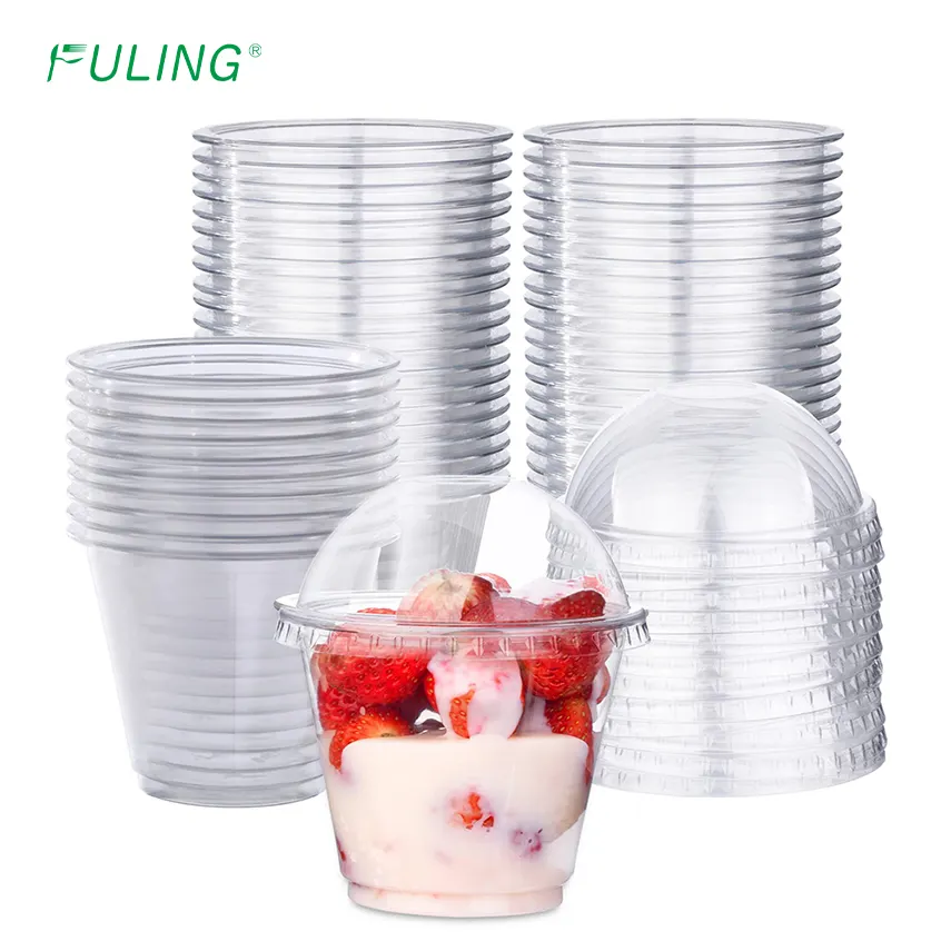 FULING PET Disposable Dessert Cups for Yogurt Fruit Ice Cream Cereal Parfait and Fruit Cups with Insert