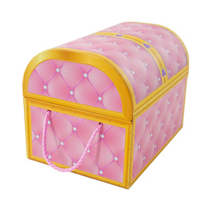 OEM Factory Rigid Paperboard Kid's Treasure Chest Pink Packaging Gift Boxes With Metal Lock and PP <strong>String</strong> <strong>Handles</strong> - Product Image 3